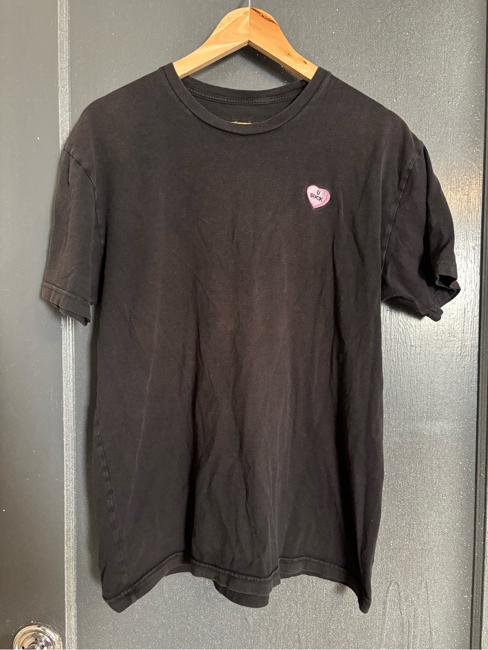 riot society Black Short-Sleeve Tee with Pink Heart Patch